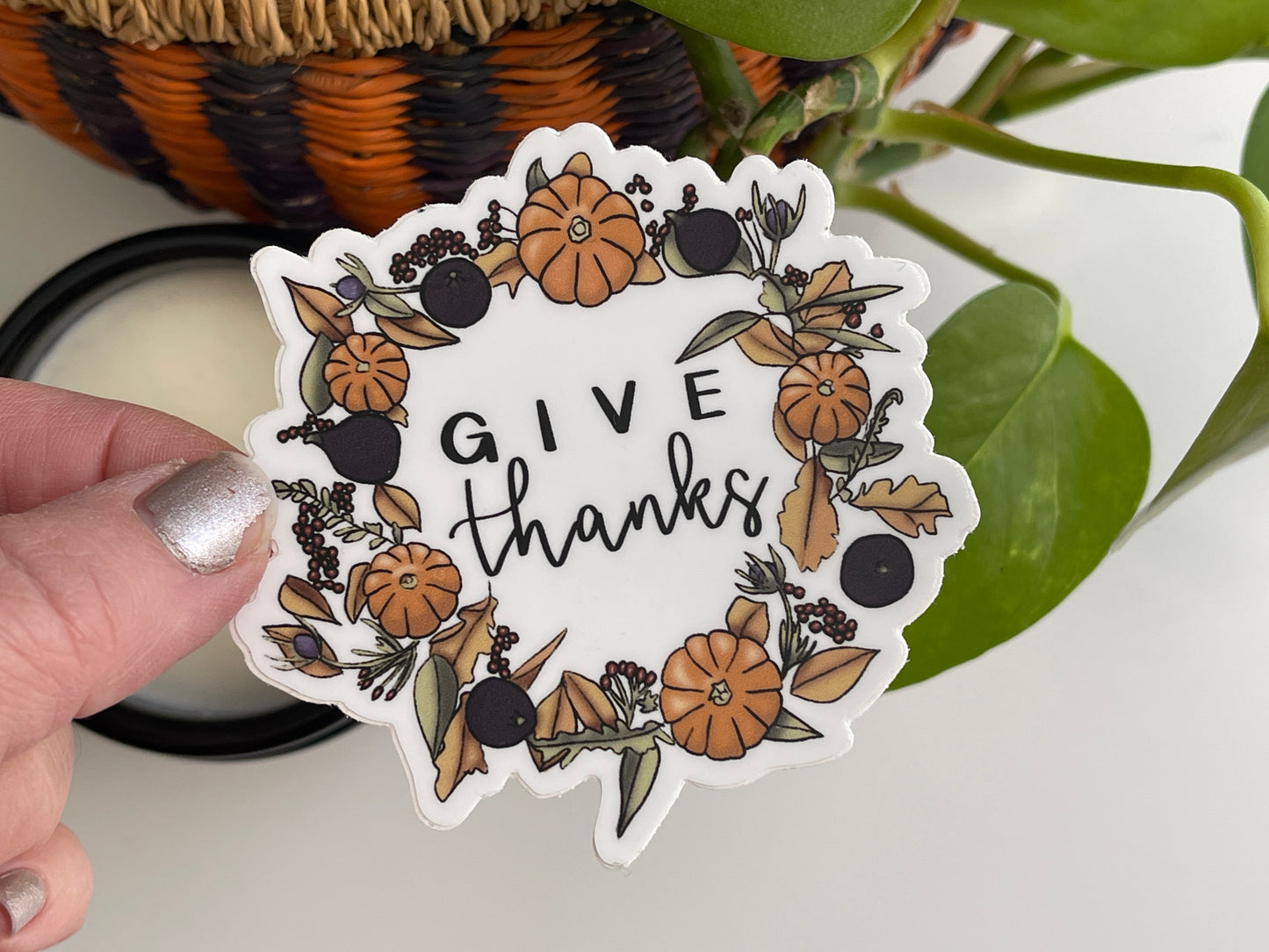 Give Thanks Autumn Wreath Waterproof Sticker