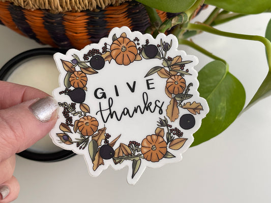 Give Thanks Autumn Wreath Waterproof Sticker