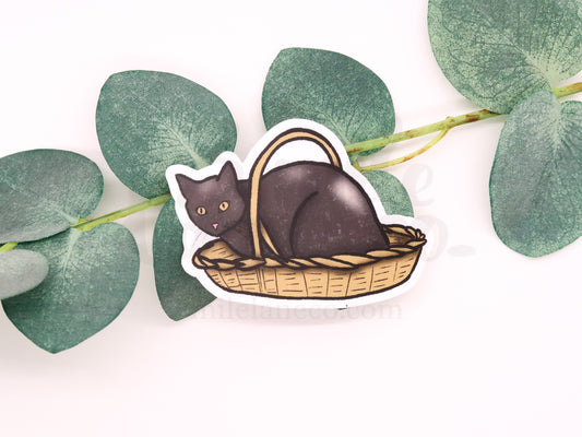 Black Cat in a Basket Waterproof Sticker