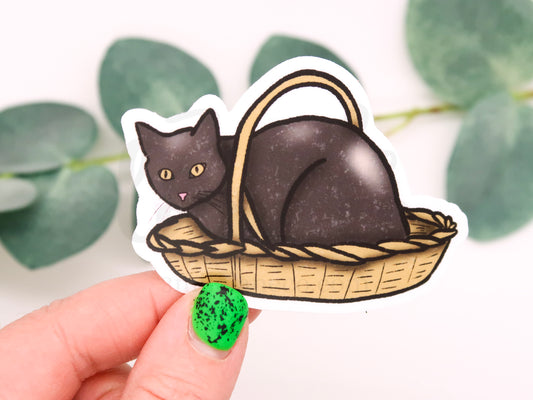 Black Cat in a Basket Waterproof Sticker