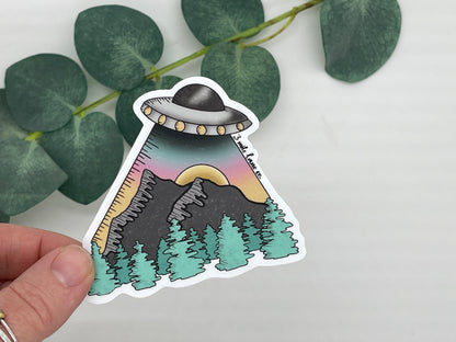 UFO Mountain Waterproof Sticker